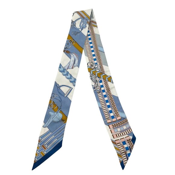 Hermes Accessories - HERMÈS Twilly Brides et Gris Gris Blue Jean White 100% Silk